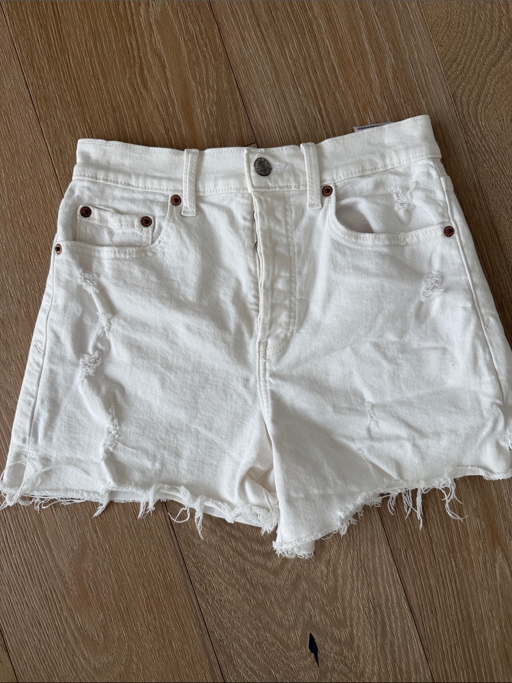 Daze Denim High-Rise White Distressed Denim Shorts